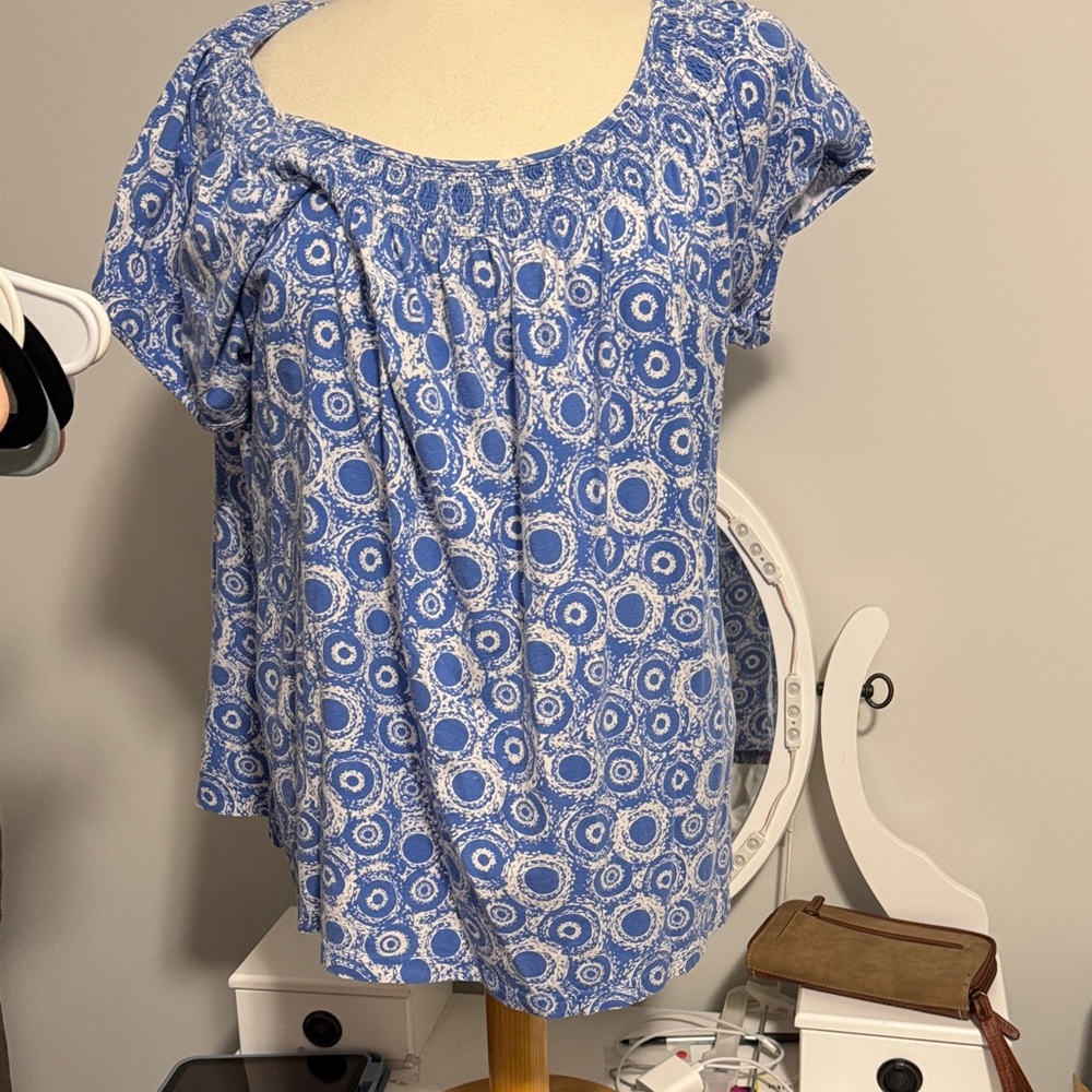 Madison Blue and White Patterned Blouse